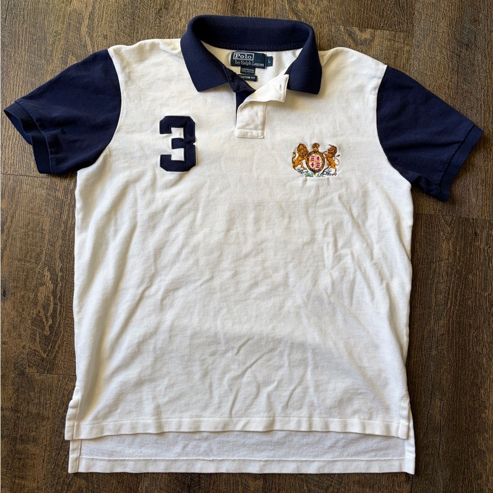 Vintage Polo Ralph Lauren Polo Shirt, Men’s Large, cream and blue